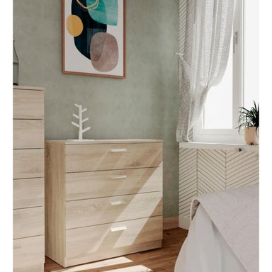 CÓMODA LINA 4 CAJONES , CAJONERA DORMITORIOS, ROBLE 78X74X40CM