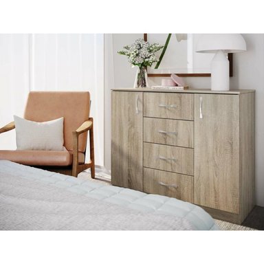 CÓMODA DUMA 4 CAJONES 2 PUERTAS COLOR ROBLE