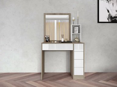 TOCADOR LADY 5 CAJONES CON ESPEJO COLOR PARDO Y BLANCO 165X100X41CM