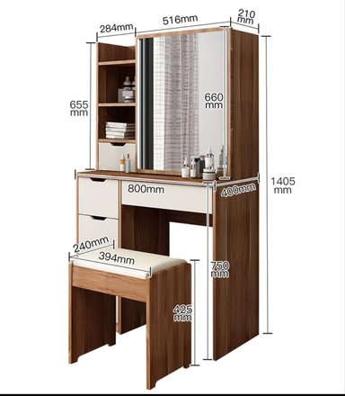 TOCADOR ALBI 3 CAJONES CON ESPEJO Y TABURETE 140X80 CM - 5