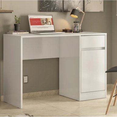 ESCRITORIO DE OFICINA ROMA COLOR BLANCO DE 109 CM 1 PUERTA Y 1 CAJÓN - 1