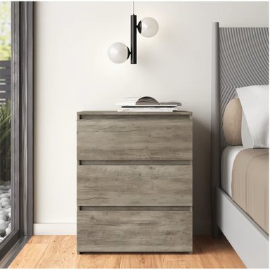 MESA DE NOCHE VELADOR MARY 3 CAJONES COLOR GRIS CEMENTO 55X45 CM