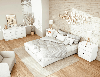 CÓMODA + VELADOR ARED 3 CAJONES COLOR BLANCO 120X74CM