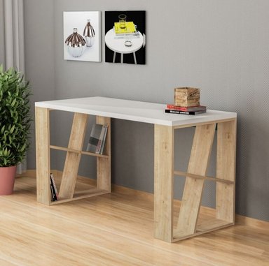 ESCRITORIO DE OFICINA ROBLE Y BLANCO 140×75CM