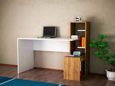 ESCRITORIO NEO 5 ESTANTES COLOR BLANCO Y ROBLE 120CM - 2