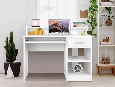 ESCRITORIO PARA PC LULA 2 ESTANTES 1 CAJON BLANCO 100X93CM