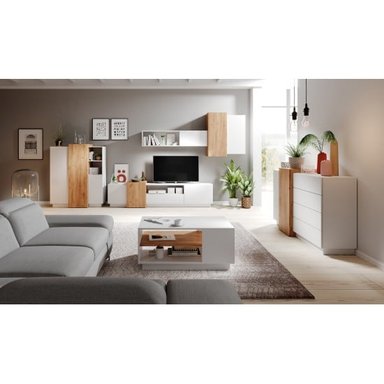 CÓMODA MODULAR ALVA 4 CAJONES 2 PUERTAS COLOR BLANCO Y ROBLE 160X88CM - 6