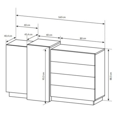 CÓMODA MODULAR ALVA 4 CAJONES 2 PUERTAS COLOR BLANCO Y ROBLE 160X88CM - 8