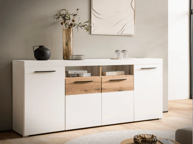 APARADOR LEVIS 4 PUERTAS COLOR BLANCO Y ROBLE 184X87 CM