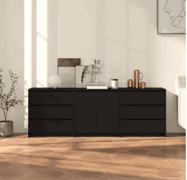 APARADOR  RECIBIDOR LENA 3 PIEZAS MODERNO 6 CAJONES 2 PUERTAS NEGRO