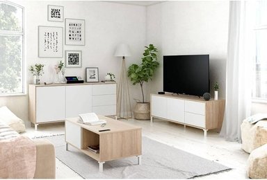 APARADOR VELEZ 2 PUERTAS 3 CAJONES COLOR ROBLE Y BLANCO 74X154 CM - 4