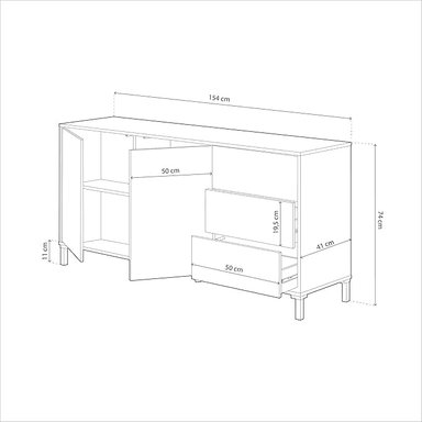 APARADOR VELEZ 2 PUERTAS 3 CAJONES COLOR ROBLE Y BLANCO 74X154 CM - 7