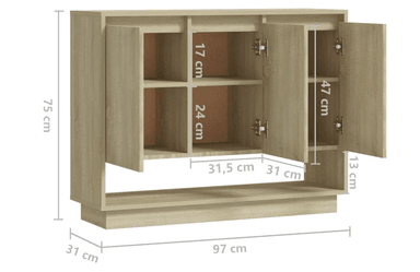 APARADOR WORDEN 3 PUERTAS UN ESTANTE BAJO COLOR ROBLE 97X31X75 CM - 7
