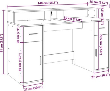 ESCRITORIO MODERNO GEVER 2 CAJONES 2 PUERTAS COLOR  ROBLE 140CM - 8