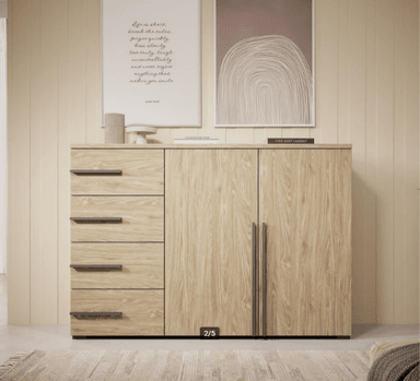 APARADOR MORONI 4 CAJONES 2 PUERTAS ROBLE 94X135 CM