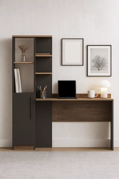 ESCRITORIO MORELI 1 PUERTA 4 ESTANTES GRAFITO Y ROBLE 144CM