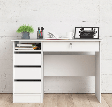 ESCRITORIO JORDÁN 3 CAJONES UN ESTANTE SUPERIOR COLOR BLANCO 109X76CM