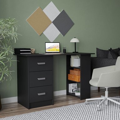 ESCRITORIO ATLAS 3 CAJONES 3 ESTANTES COLOR NEGRO 115CM