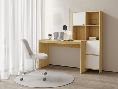 ESCRITORIO SANTORINO 3 ARMARIOS 3 ESTANTES ROBLE ROBLE 156CM