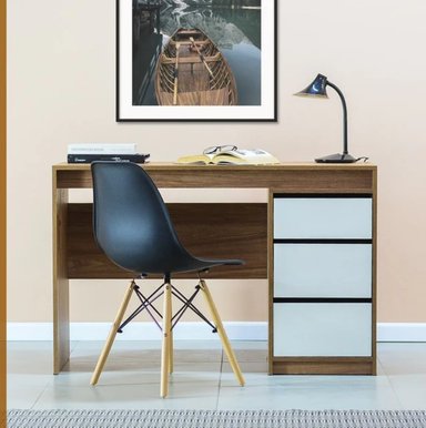 ESCRITORIO SIEGNA CON 3 CAJONES COLOR MIEL Y BLANCO 120X76CM