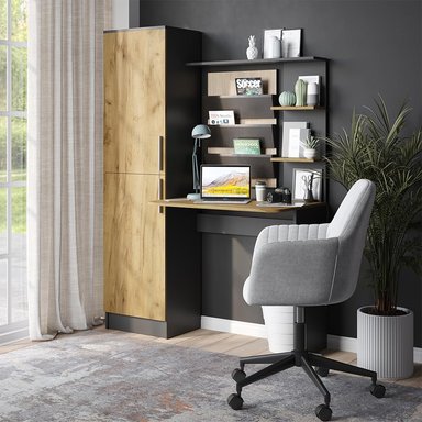 ESCRITORIO LISAN  MODERNO 2 ARMARIOS 3 REPISAS ROBLE Y GRAFITO 122CM