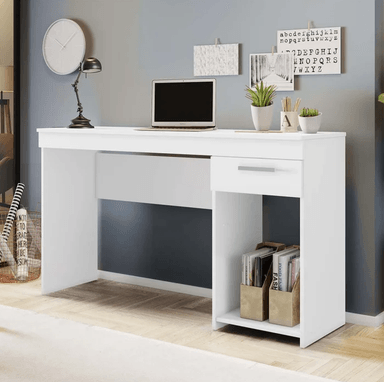 ESCRITORIO BAYER 1 CAJÓN CON ESTANTE BAJO PARA ALMACENAMIENTO BLANCO