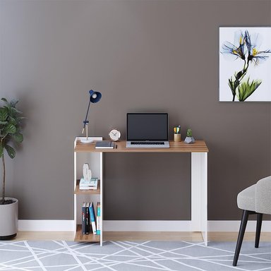 ESCRITORIO MODERNO 2 ESTANTES BLANCO ROBLE 104X78CM