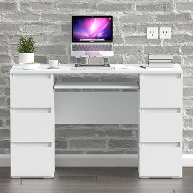 ESCRITORIO RISHON CON 6 CAJONES Y PORTA TECLADO COLOR BLANCO 120X76CM