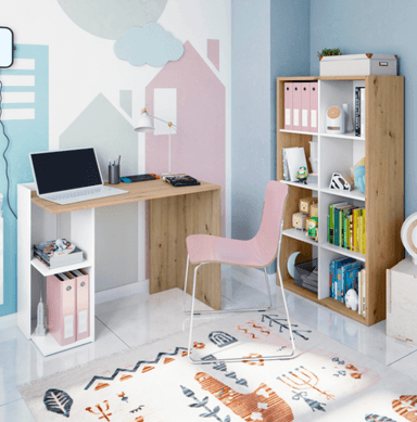 ESCRITORIO Y ESTANTE LAMUS 8 ESTANTES BLANCO ROBLE 137X72CM