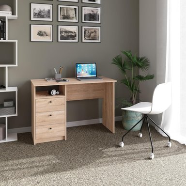 ESCRITORIO LOREZA CON ESTANTE ALTO Y 3 CAJONES ROBLE 110CM