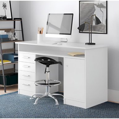 ESCRITORIO MORI CON ESTANTE 1 PUERTA 4 CAJONES COLOR BLANCO 125X76CM - 2