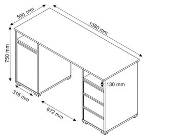 ESCRITORIO RAMSES 3 CAJONES 1 PUERTA 2 ESTANTES BLANCO 138CM - 5