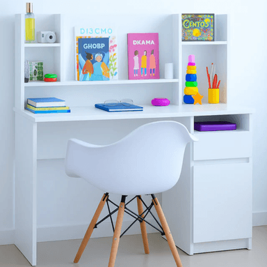 ESCRITORIO PRAGA CON CAJÓN 1 PUERTA LIBRERO COLOR BLANCO 130CM