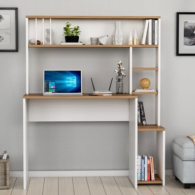 ESCRITORIO OLVIA 5 ESTANTE ROBLE Y BLANCO 138X113CM