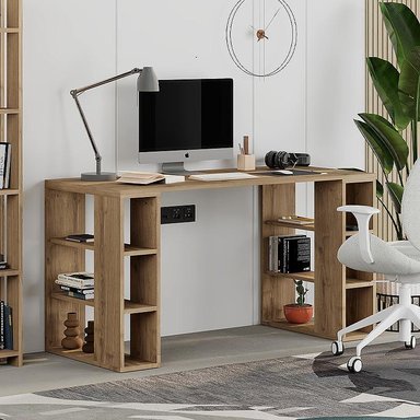 ESCRITORIO MALCO PARA LAPTOP MODERNO 6 ESTANTES COLOR NOGAL 130CM