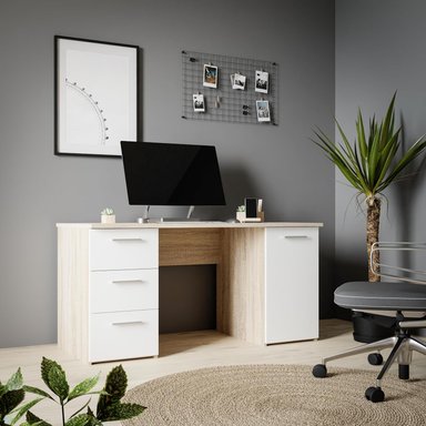 ESCRITORIO MILAN CON 3 CAJONES 1 PUERTA COLOR BLANCO Y ROBLE 130X75CM