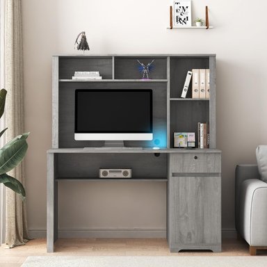 MESA DE ESCRITORIO NABLUS CAJÓN 1 PUERTA Y 4 ESTANTES COLOR GRIS 127CM