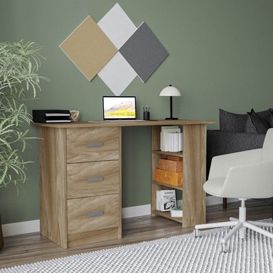 ESCRITORIO ATLAS 3 CAJONES 3 ESTANTES COLOR ROBLE 115CM