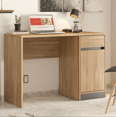 ESCRITORIO DE OFICINA ROMA COLOR ROBLE DE 109 CM 1 PUERTA Y 1 CAJÓN