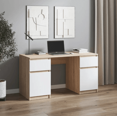 ESCRITORIO LUMBER 2 CAJONES Y 2 PUERTAS COLOR ROBLE Y BLANCO 130X75CM