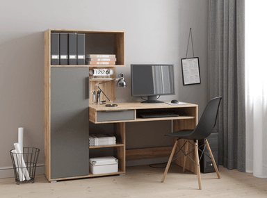 ESCRITORIO BENZE UN CAJÓN 1  PUERTA COLOR ROBLE GRAFITO 150CM