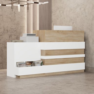 ESCRITORIO DE RECEPCION FANY MODERNO CON CAJON Y GABINETE ROBLE BLANCO 180CM