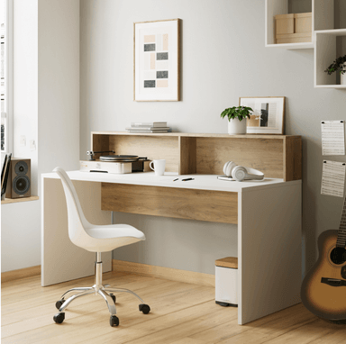 ESCRITORIO ADELAR CON 2 ESTANTES Y REPISA COLOR BLANCO Y ROBLE 140CM