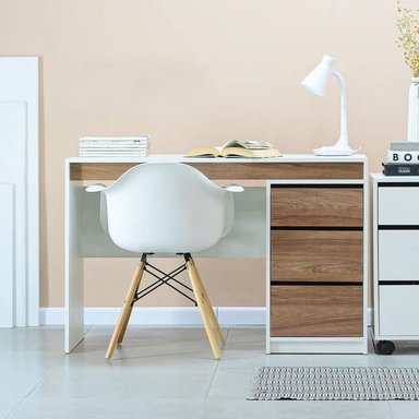 ESCRITORIO SIEGNA CON 3 CAJONES COLOR BLANCO Y MIEL 120X76CM