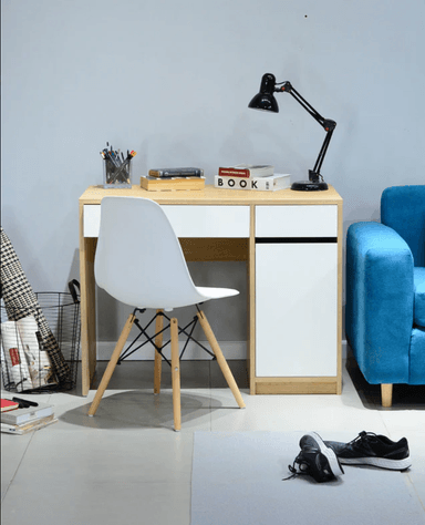 ESCRITORIO ACACIA 2 CAJONES 1 PUERTA COLOR ROBLE Y BLANCO 100X76CM