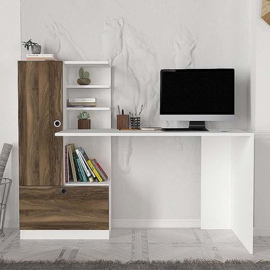 ESCRITORIO RIONO 2 PUERTAS CON LIBRERO COLOR ROBLE Y BLANCO 149CM