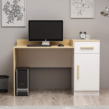 ESCRITORIO KERO 1 CAJÓN 1 PUERTA PARA LIBRERO BLANCO ROBLE 128CM