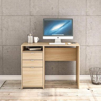 ESCRITORIO DE OFICINA ARAMUS 3 CAJÓNES 1 ESTANTE LIBRERO ROBLE 100CM