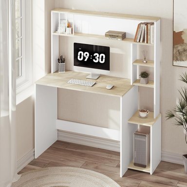 ESCRITORIO OLVIA 5 ESTANTE ROBLE CLARO Y BLANCO 138X113CM