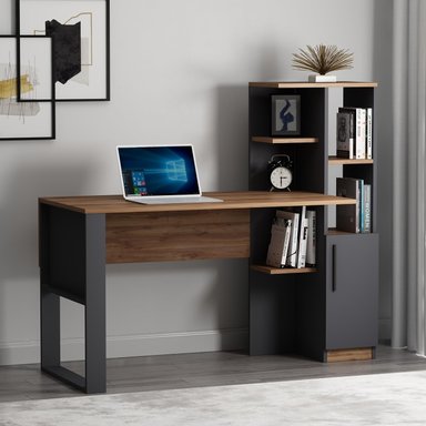 ESCRITORIO BONATO 1 PUERTA 6 ESTANTES NOGAL Y GRAFITO 121CM